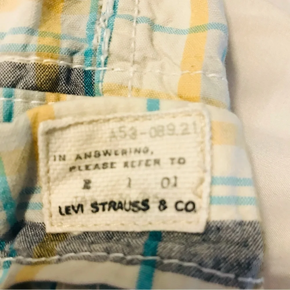 Levi Strauss Blue Yellow 100% cotton Plaid Cargo Shorts Men’s Size 36 11” inseam